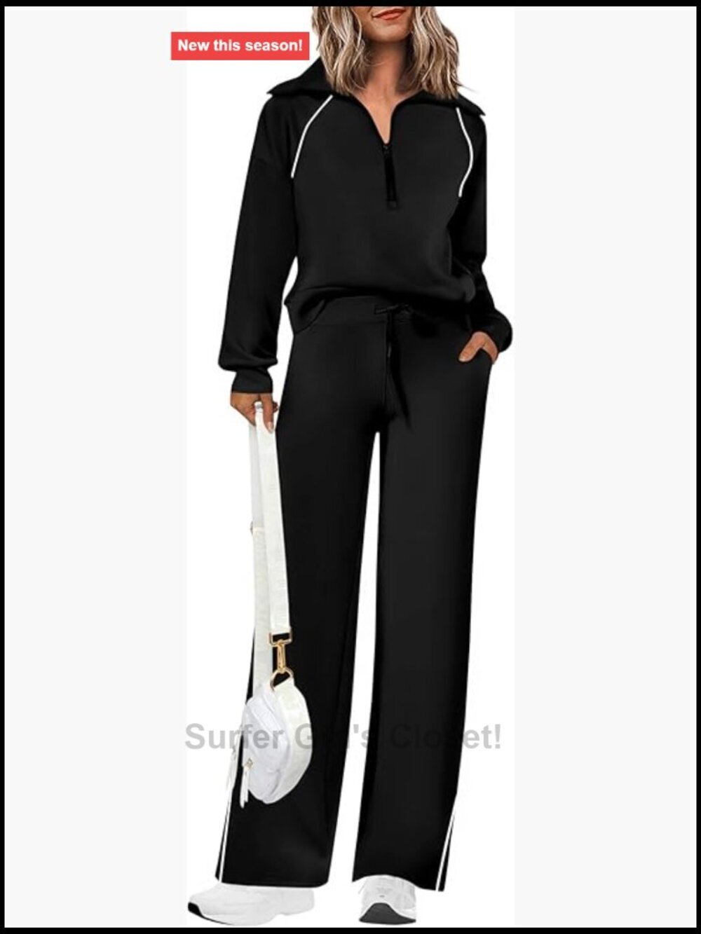 2 Piece Sweatsuit Set Half Zip Pullover Wide Leg Pants Tracksuit